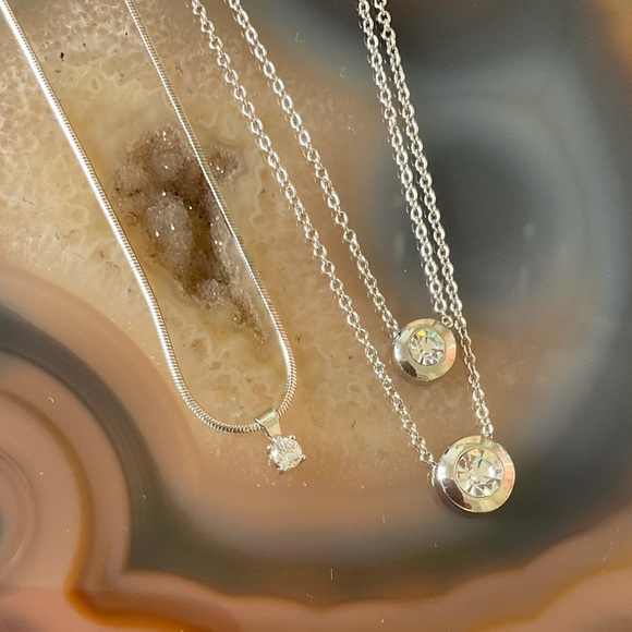 Cookie Lee cubic zirconia necklace lot 2 tiny cz choker NWT - Picture 1 of 6